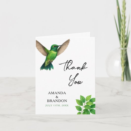 Groene Hummingbird Leafy Botanische grens bruiloft Bedankkaart (Voorkant)