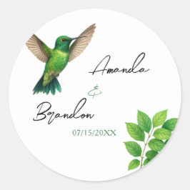 Groene Hummingbird Leafy Botanische grens bruiloft Ronde Sticker