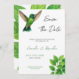 Groene Hummingbird Leafy Botanische grens bruiloft Save The Date
