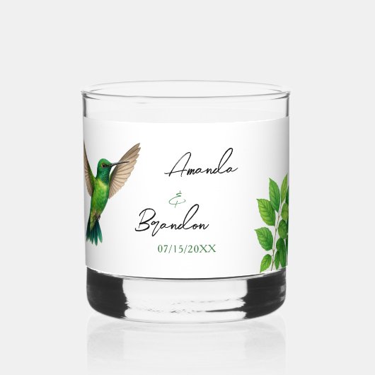 Groene Hummingbird Leafy Botanische grens bruiloft Whisky Glas (Voorkant)