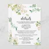 Groene Huwelijksdetails Enclosure Card Eucalyptus Informatiekaartje (Voorkant / Achterkant)