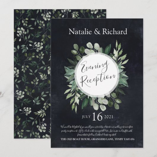 Groene Huwelijksuitnodiging, Avondreceptie Kaart (Voorkant / Achterkant)