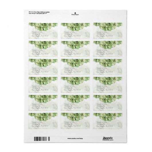 Groene Hydrangea Bruiloft Retouradres Labels (Full Sheet)