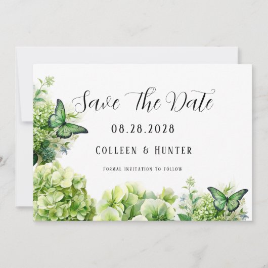 Groene Hydrangea vlinder Bewaar de datumkaarten Kaart (Voorkant)