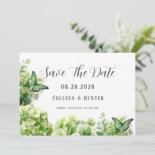 Groene Hydrangea vlinder Bewaar de datumkaarten Kaart (Staand voorkant)