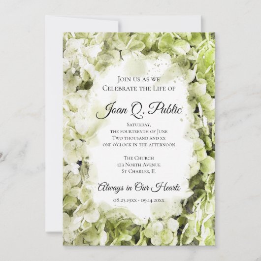 Groene Hydrangeas Waterverf Viering van het Leven Kaart (Voorkant)