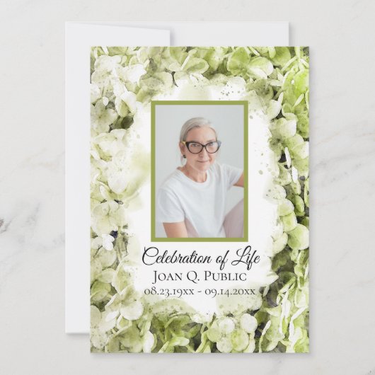 Groene Hydrangeas Waterverf Viering van het Leven Kaart (Voorkant)