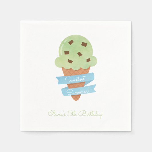 Groene Ice Cream Cone Kinderen Verjaardagsfeestje  Servetten (Voorkant)