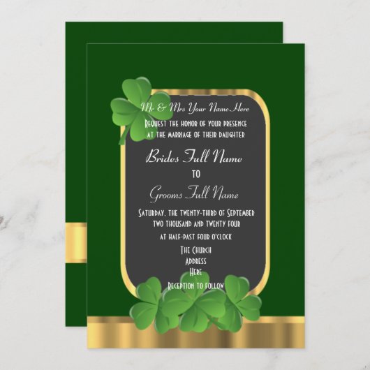 Groene Ierse sjamrock clover bruiloft Kaart (Voorkant / Achterkant)