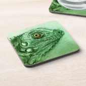 Groene Iguana 6 Onderzetters set, realistische tek (Linkerzijde)