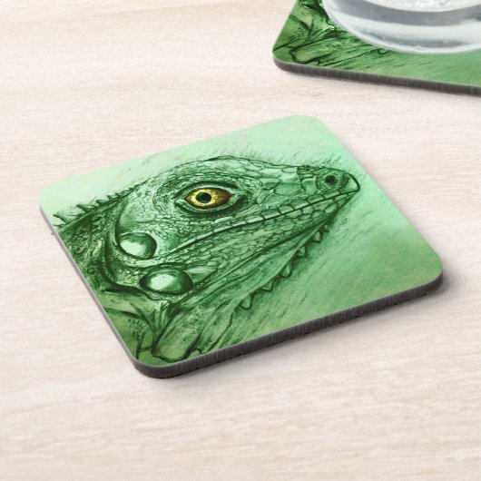 Groene Iguana 6 Onderzetters set, realistische tek (Linkerzijde)