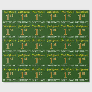 Groene, imitatie Gold look "1st BIRTHDAY" Cadeaupapier