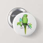 Groene Indische ringnek Parrot Ronde Button 5,7 Cm (Voorkant /achterkant)
