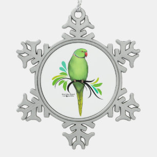 Groene Indische ringnek Parrot Tin Sneeuwvlok Ornament