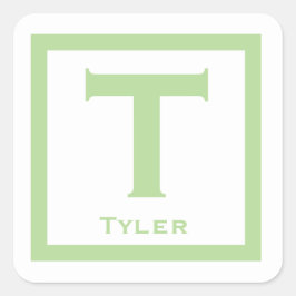 Groene Initiaal Naam Kinder Jongen Partij Terug na Vierkante Sticker