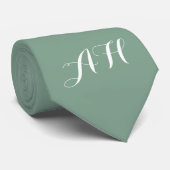 Groene initiële bruidsjonkers monogram gemerkt stropdas (Opgerold)