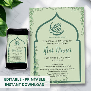 Groene Islamitische Boog Wijnstok Ramadan Iftar Ui Kaart