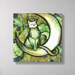 Groene Ivy Cat Moon Child Art Luna Cats Canvas Afdruk