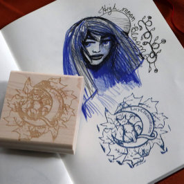 Groene Ivy Cat Moon Child Art Luna Cats Rubberstempel