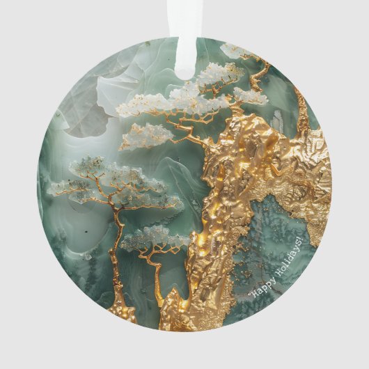 Groene Jade en Goud Dorp, Cirkel Acryl Ornament (achterkant)