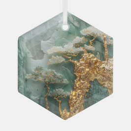 Groene Jade en Gouden Dorp Glas Ornament