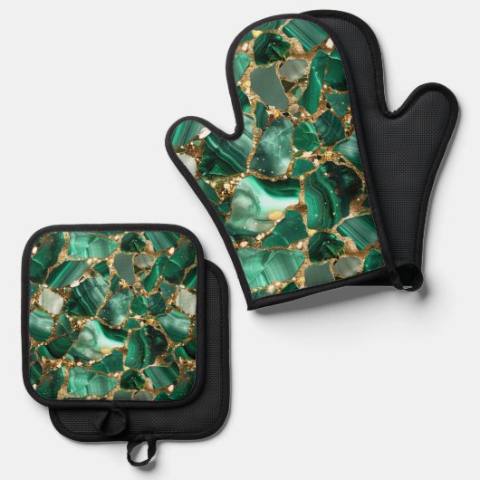 Groene Jaspis en Goud Ovenwant & Pannenlap Set (Voorkant / Achterkant)