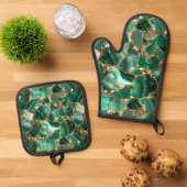 Groene Jaspis en Goud Ovenwant & Pannenlap Set (Top down)