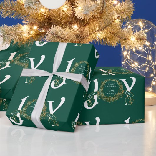 Groene  Joy Peace Love Gold Classy Kerstmis Cadeaupapier (Feestdagen)
