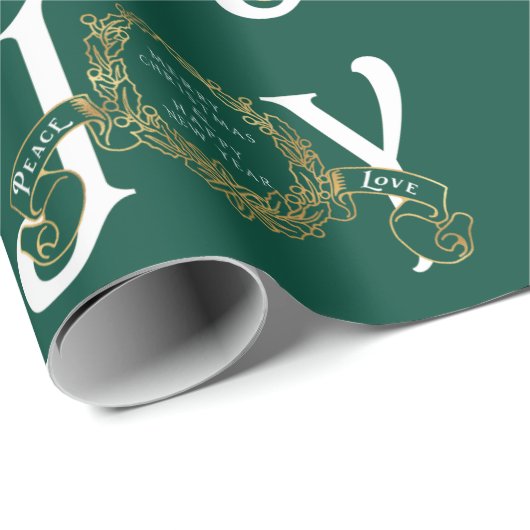 Groene  Joy Peace Love Gold Classy Kerstmis Cadeaupapier (Rol Hoek)
