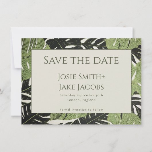 Groene junglebladeren Save the Date kaart (Voorkant)