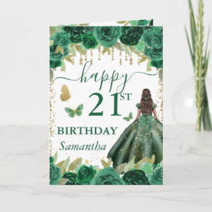 Groene Jurk Donkere Huid Prinses Verjaardag Kaart