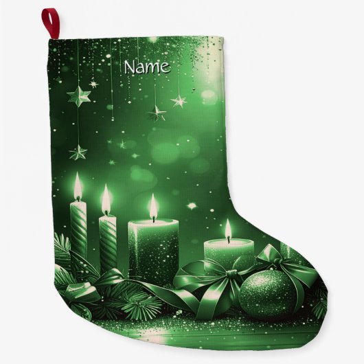 Groene Kaarsen Kerstvakantie Kous Grote Kerstsok (Voorkant)