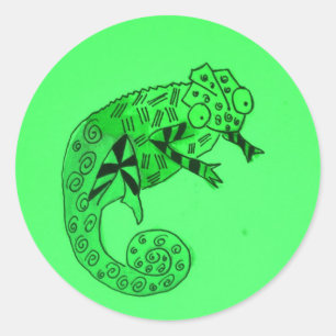 Groene kameleinkt ronde sticker
