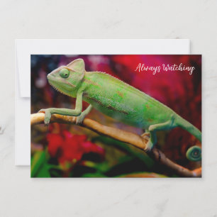Groene kameleon op de tak notitiekaartje