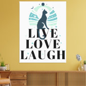 Groene kat maan en sterren live liefde lachen posi canvas afdruk (Insitu (Woonkamer))
