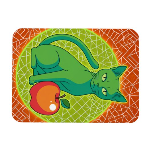 Groene kat met appel – Kleur Pop Koelkastmagneet Magneet (Horizontaal)