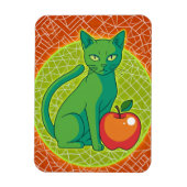 Groene kat met appel – Kleur Pop Koelkastmagneet Magneet (Verticaal)