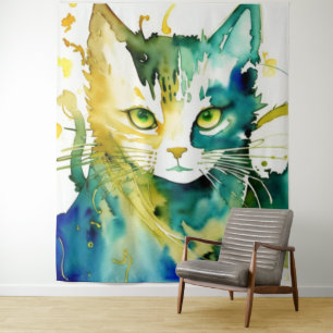Groene Kat Tapestry Wandkleed