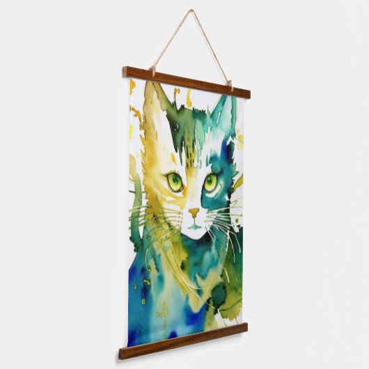 Groene kat wandtapijt hangend wandkleed (Gebogen)