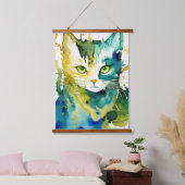 Groene kat wandtapijt hangend wandkleed (Slaapkamer)