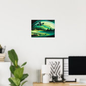 Groene kat Weird Planet Wormhole Poster Print Art (Thuiskantoor)
