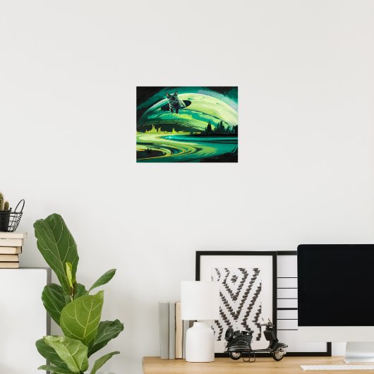 Groene kat Weird Planet Wormhole Poster Print Art (Thuiskantoor)