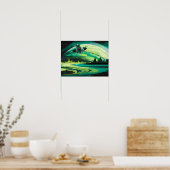 Groene kat Weird Planet Wormhole Poster Print Art (Keuken)