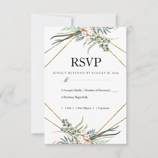 Groene Katoen Boho Glitter Huwelijk RSVP (Voorkant)