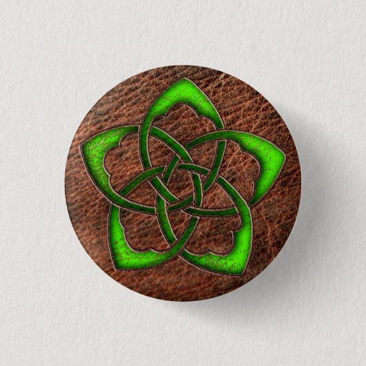 Groene kelderbloemknoop op leer ronde button 3,2 cm (Voorkant)