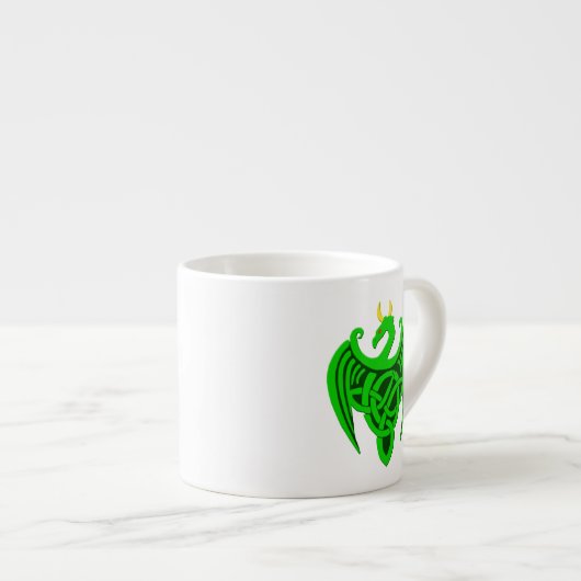 Groene Keltische Dragon Espresso Mok (Voorkant rechts)