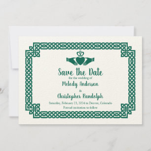 Groene Keltische Knoop Claddagh Bruiloft Save the  Date