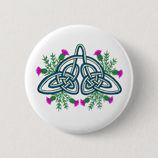 Groene Keltische Knoop met Paarse Schotse Distels Ronde Button 5,7 Cm