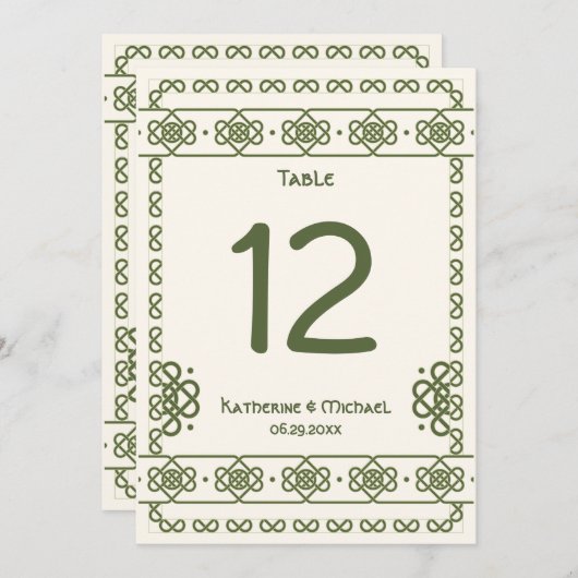 Groene Keltische knopen Grote Tafelnummers (Voorkant / Achterkant)