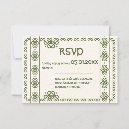 Groene Keltische Knots Wedding RSVP Kaarten (Voorkant)